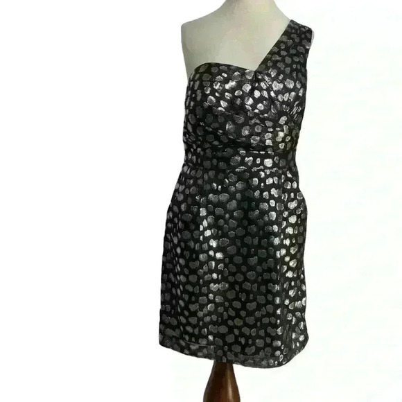 Gianni Bini Y2K One Shoulder black with metallic silver threaded spots-size 10 - Picture 2 of 11
